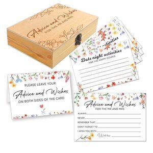 Advice and Wishes Wooden Box Set with Floral Cards - Natural Wood